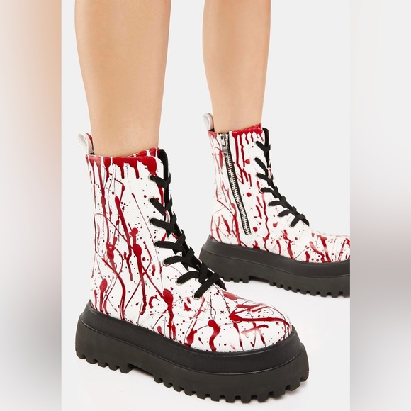 Dolls Kill TRICKZ N' TREATZ SCREAM QUEEN COMBAT BOOTS Size 9 Platform Gothic - Picture 14 of 15